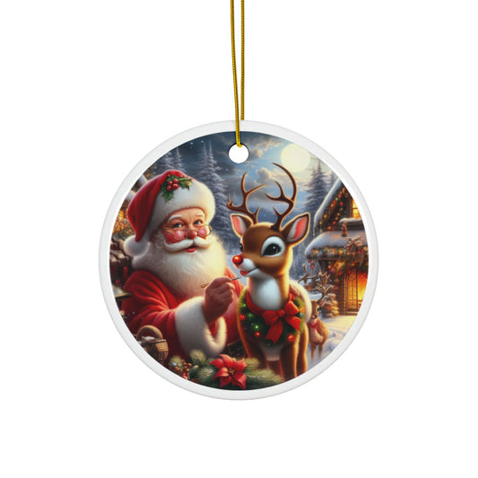 Rudolph’s Radiant Christmas Ceramic Ornaments, 2-Side Print, (1pc, 3pcs, 5pcs, 10pcs)