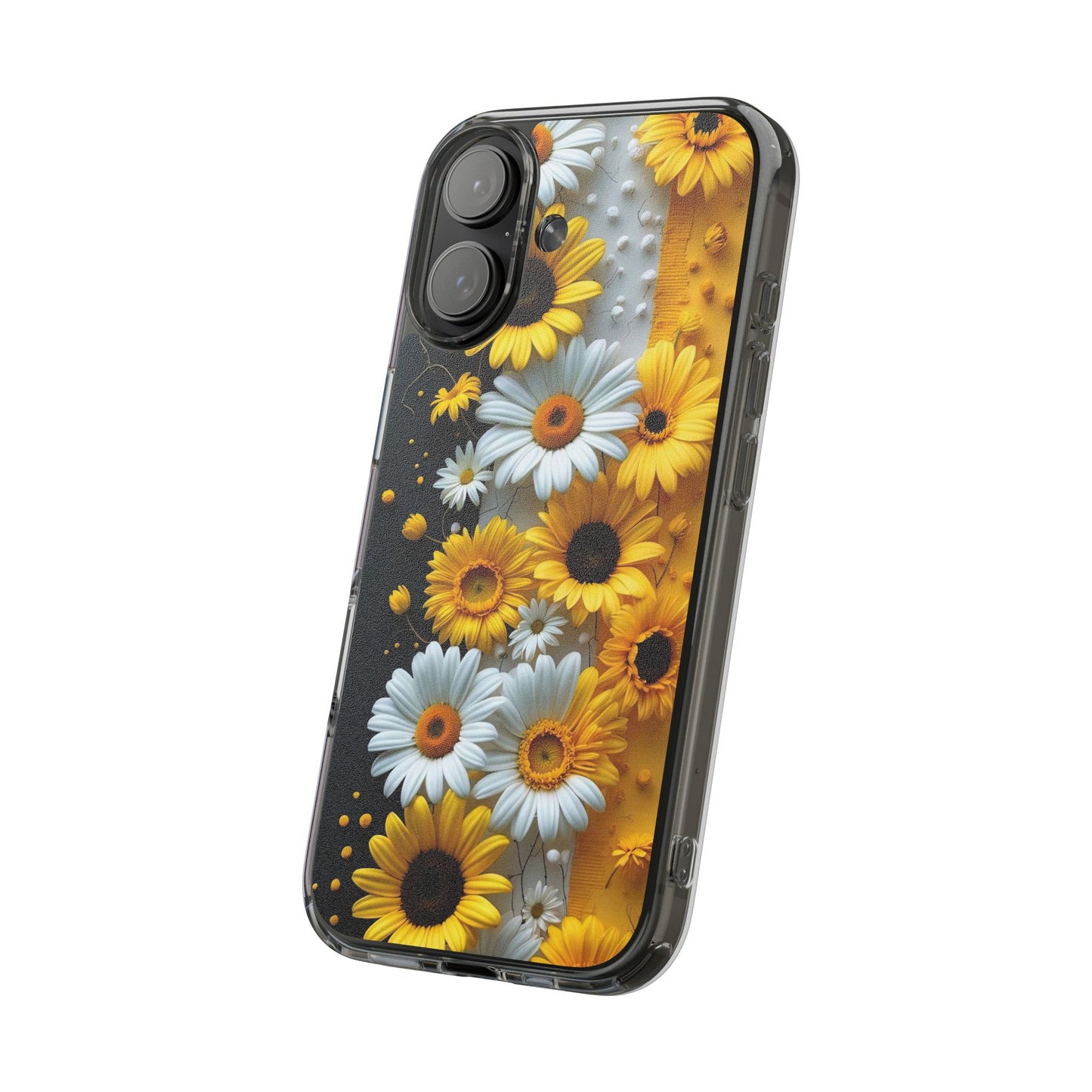 Clear Floral Phone Case - Yellow and White Daisy Pattern Colorful Spring Accessory