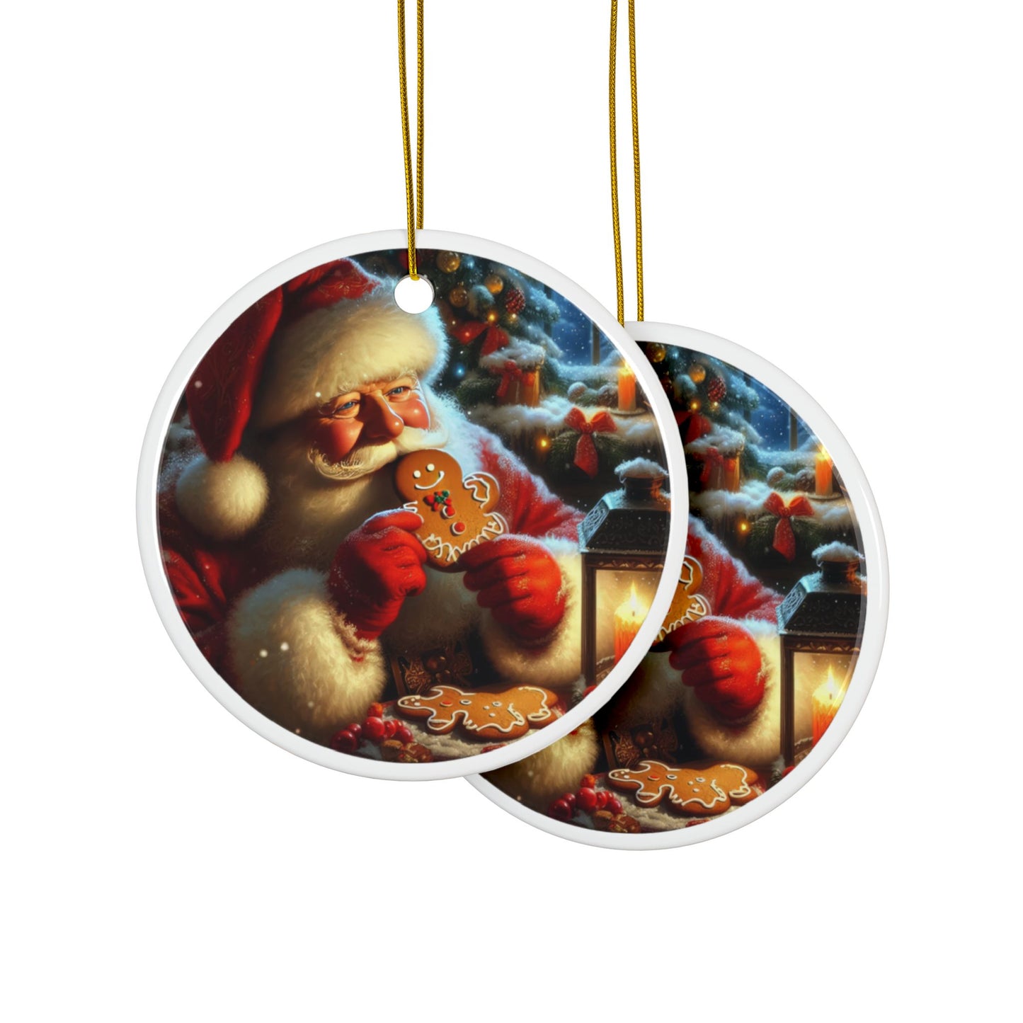 Sweet Moments: Santa and Gingerbread Christmas Ceramic Ornaments, 2-Side Print, (1pc, 3pcs, 5pcs, 10pcs)