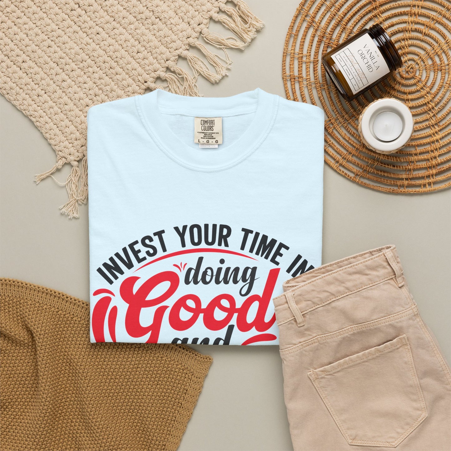 Motivational Unisex Garment-Dyed T-Shirt - 'Invest Your Time in Doing Good'