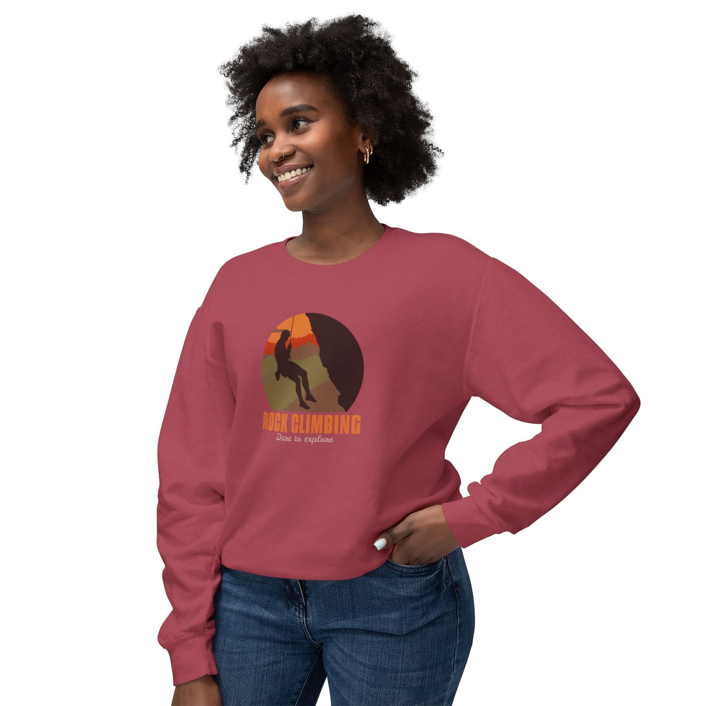 Rock Climbing Dare To Explore Unisex Lightweight Crewneck Sweatshirt