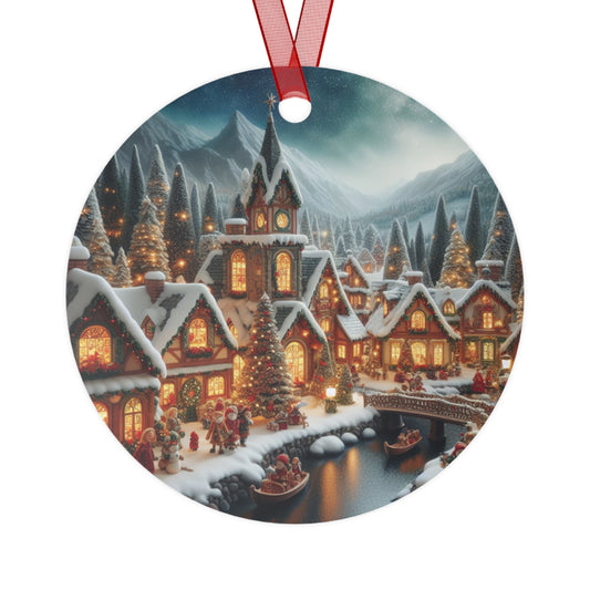 Silent Night in a Snow-Blanketed Village Metal Ornaments, 2-Side Print