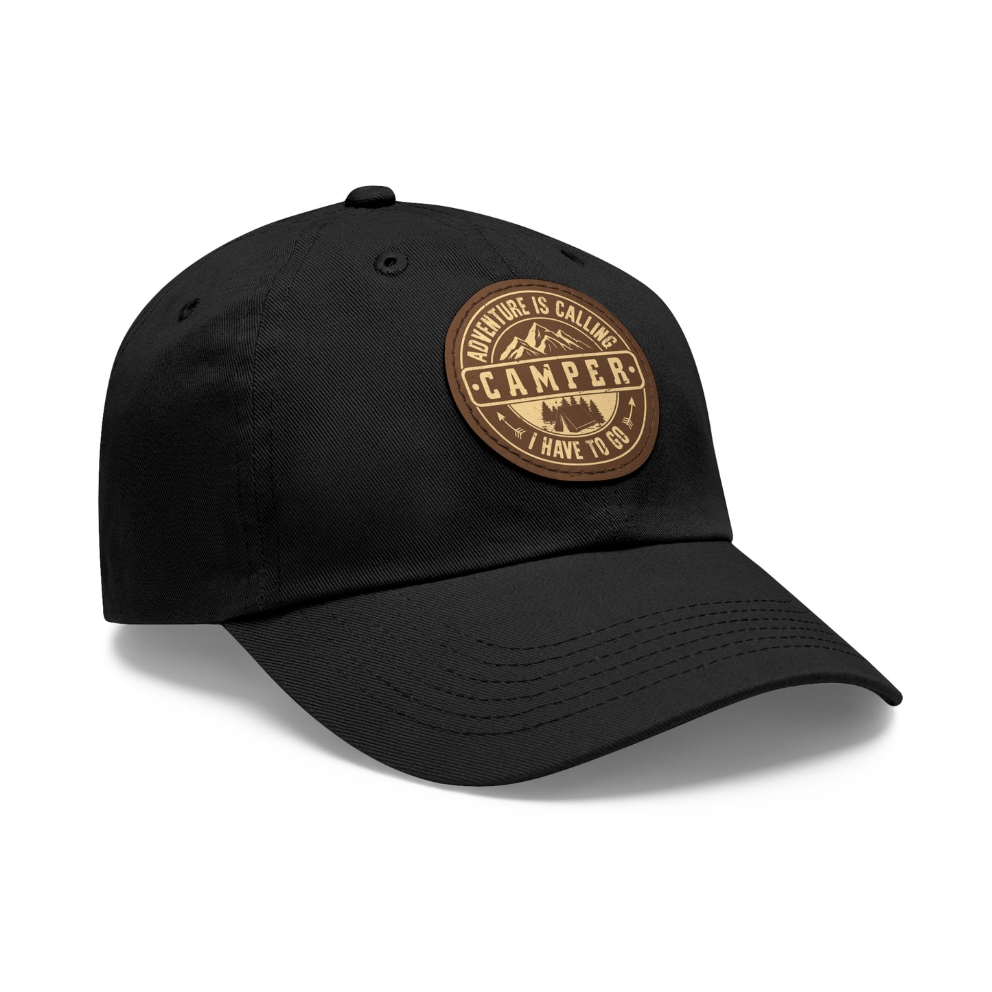 Adventure Camper Dad Hat - Leather Patch Cap for Outdoor Lovers