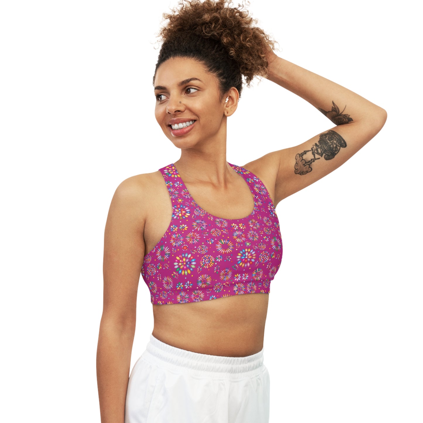 Vibrant Vibes Seamless Sports Bra (AOP) / Pink