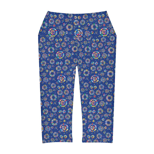 Vibrant Vibes Yoga Capri Leggings (AOP) / Blue