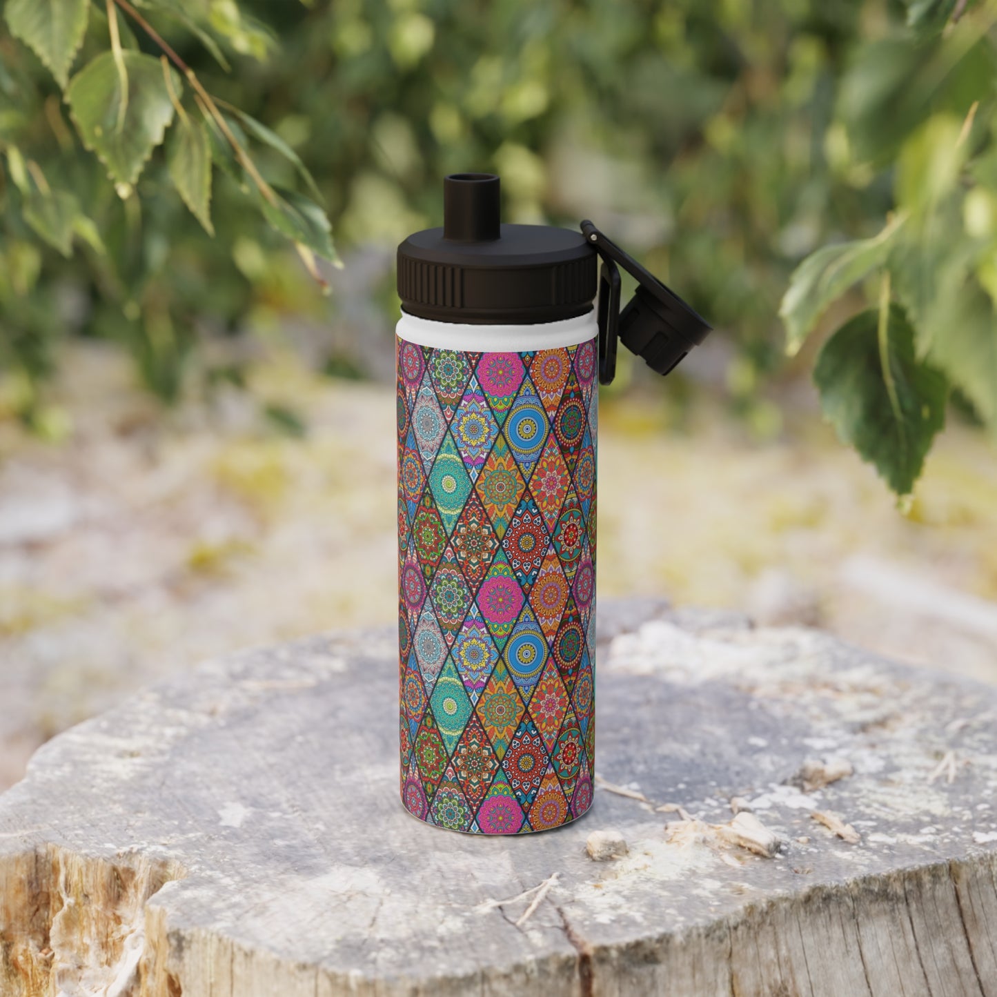 Mandala Argyle Stainless Steel Water Bottle, Sports Lid