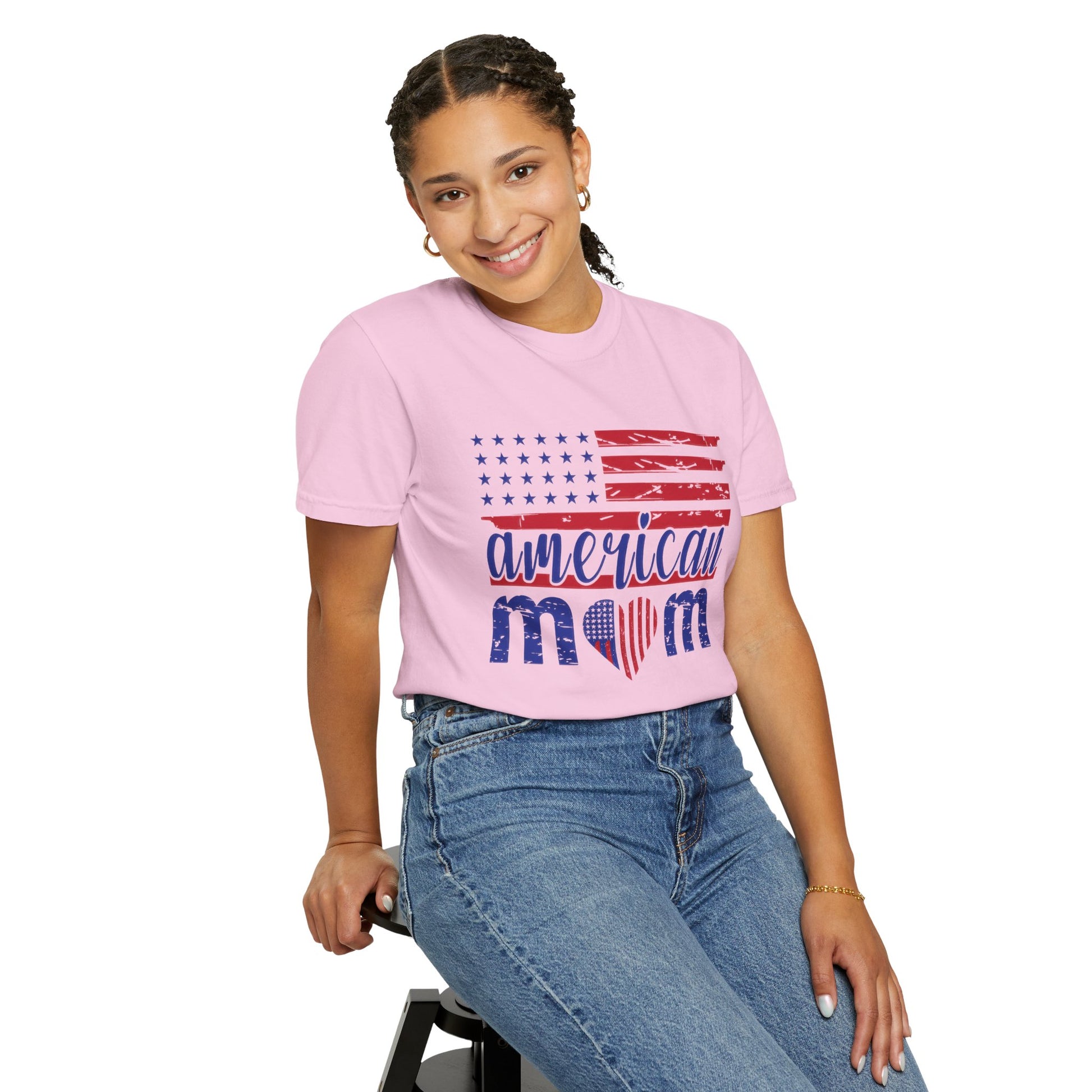 American Mom Garment-Dyed T-Shirt - Patriotic Tee for Moms