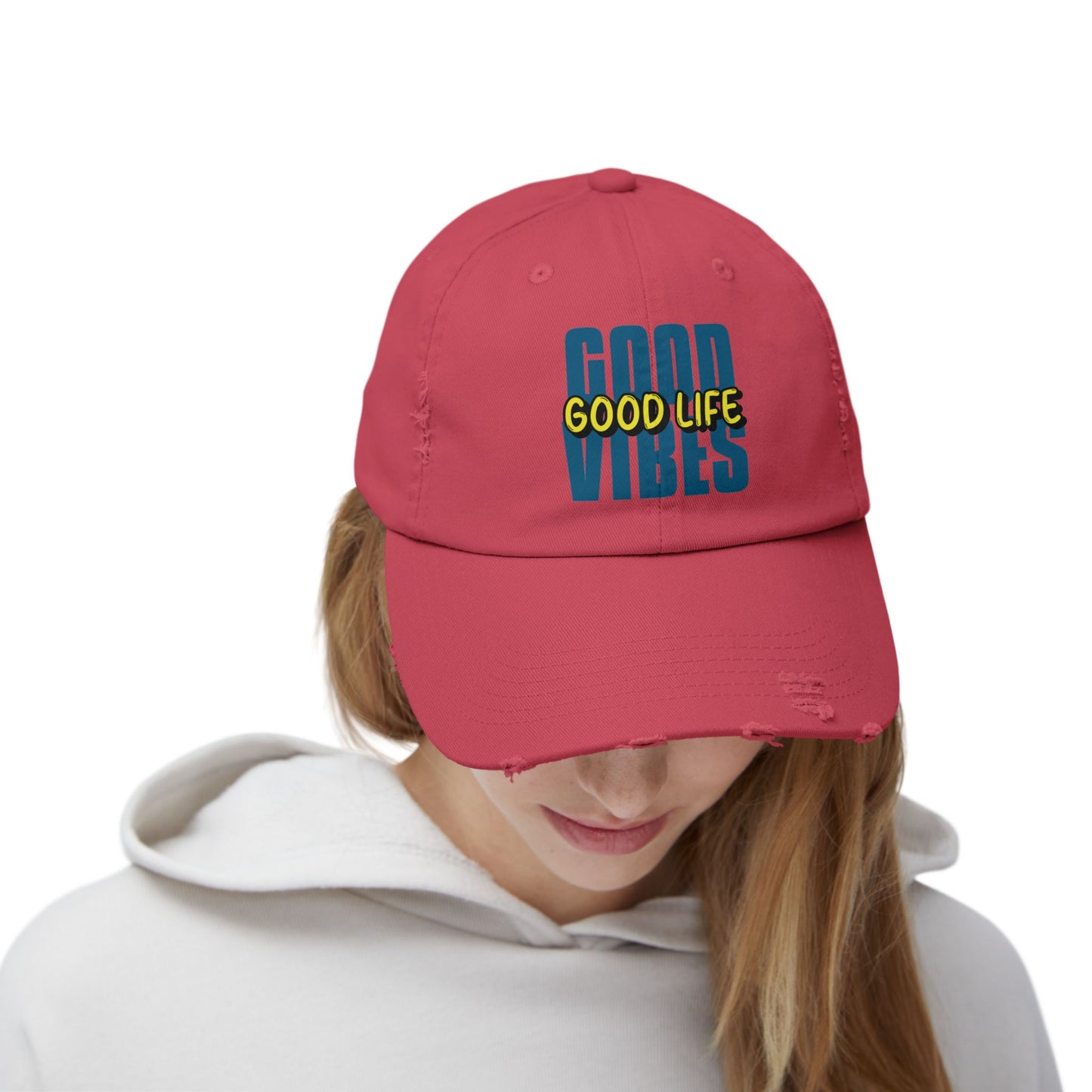 Good Vibes Good Life Unisex Distressed Cap