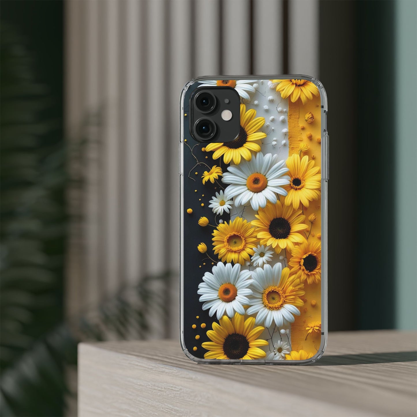 Clear Floral Phone Case - Yellow and White Daisy Pattern Colorful Spring Accessory