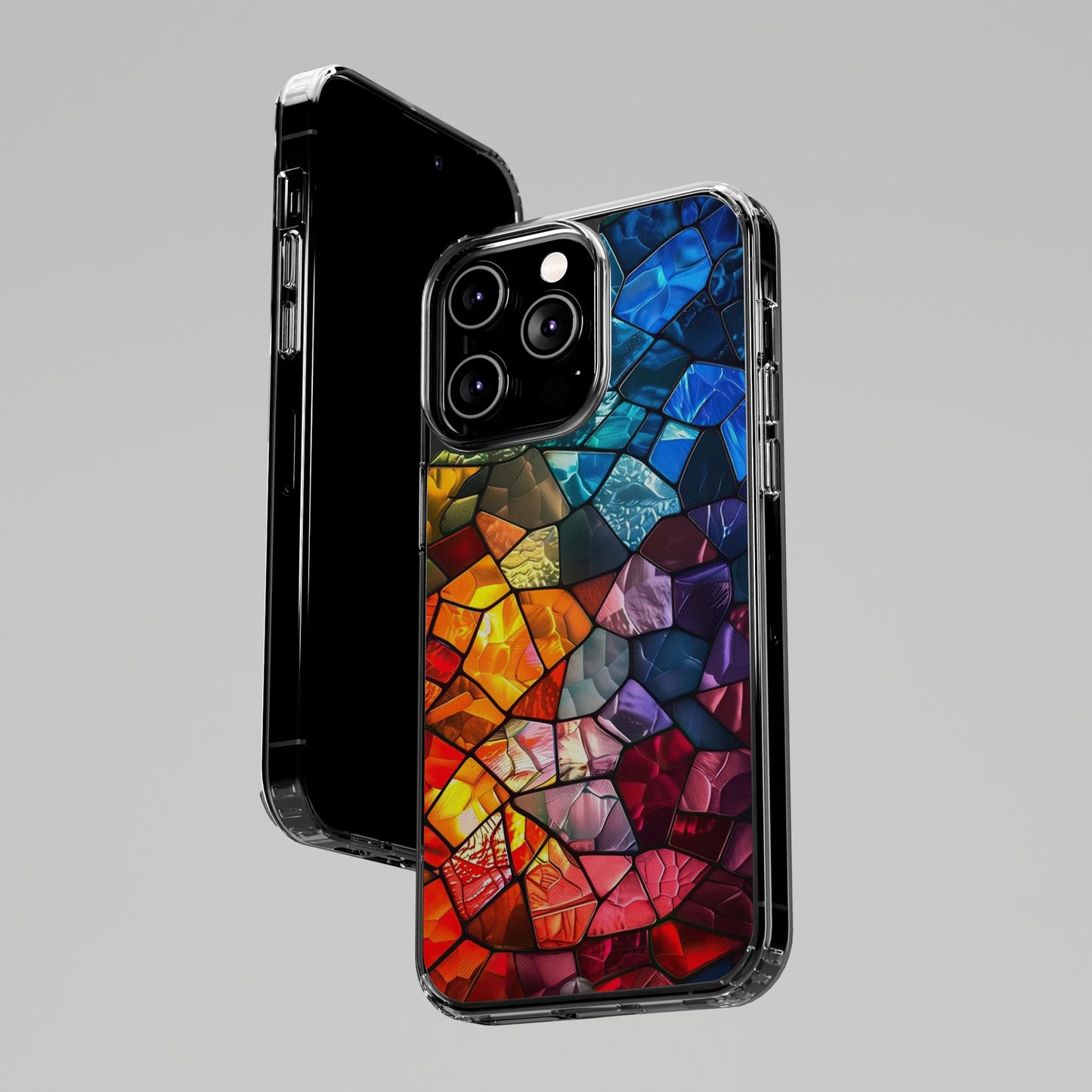 Vibrant Clear Phone Case, Colorful Stained Glass Design