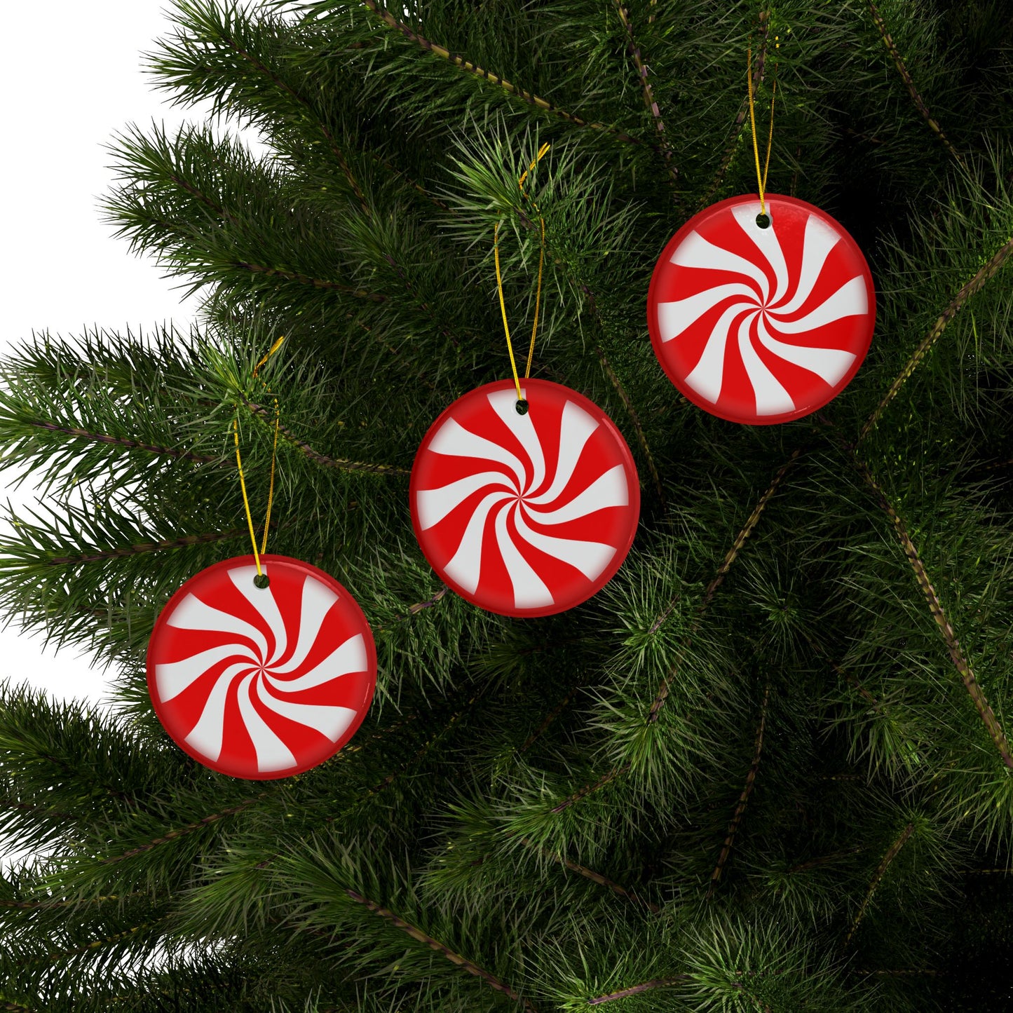 Santa’s Peppermint Delight Christmas Ceramic Ornaments (1pcs, 3pcs, 5pcs, 10pcs) 2-Side Print