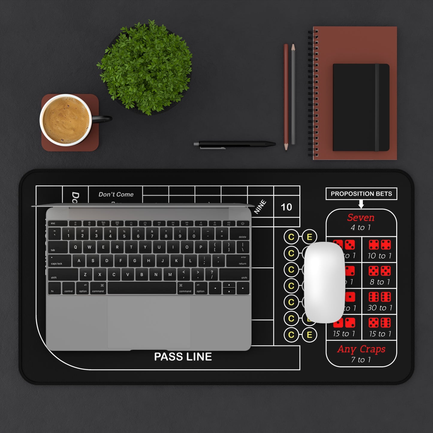 Casino Craps Desk Mat — 2-in-1 Gaming Surface / Black