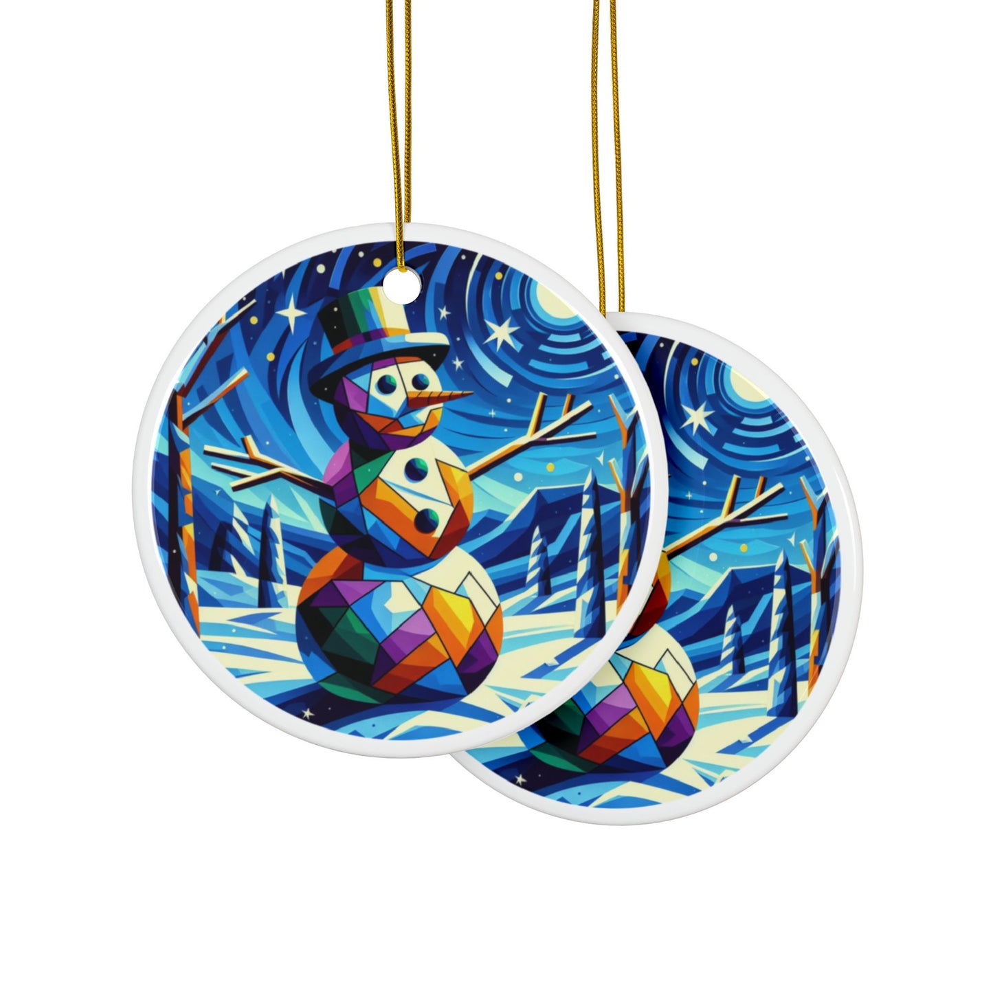 Cubist Frosty Abstract Christmas Ceramic Ornaments, 2-Side Print, (1pc, 3pcs, 5pcs, 10pcs)