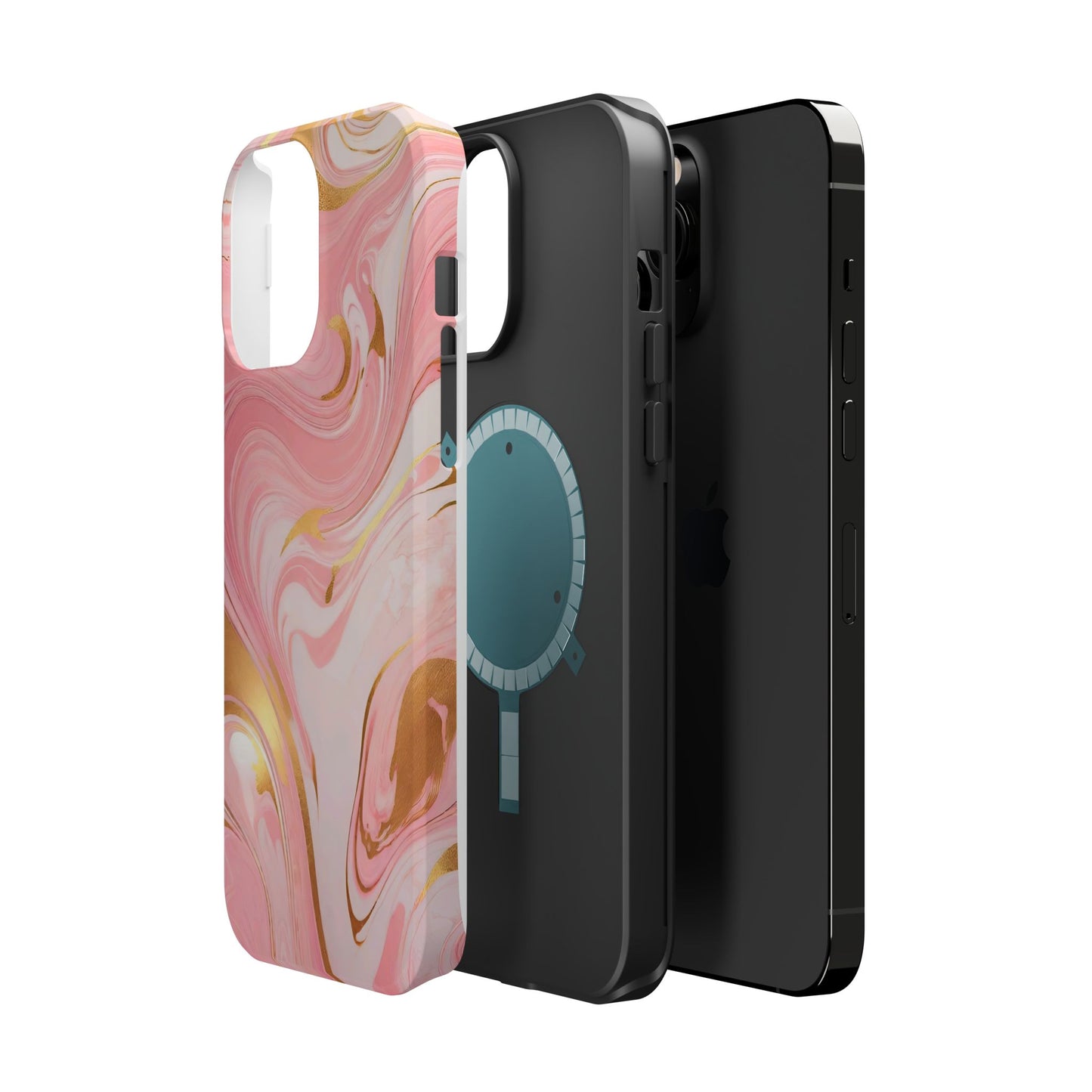 Stylish Magnetic Phone Case, Pink Marble Protective Cover