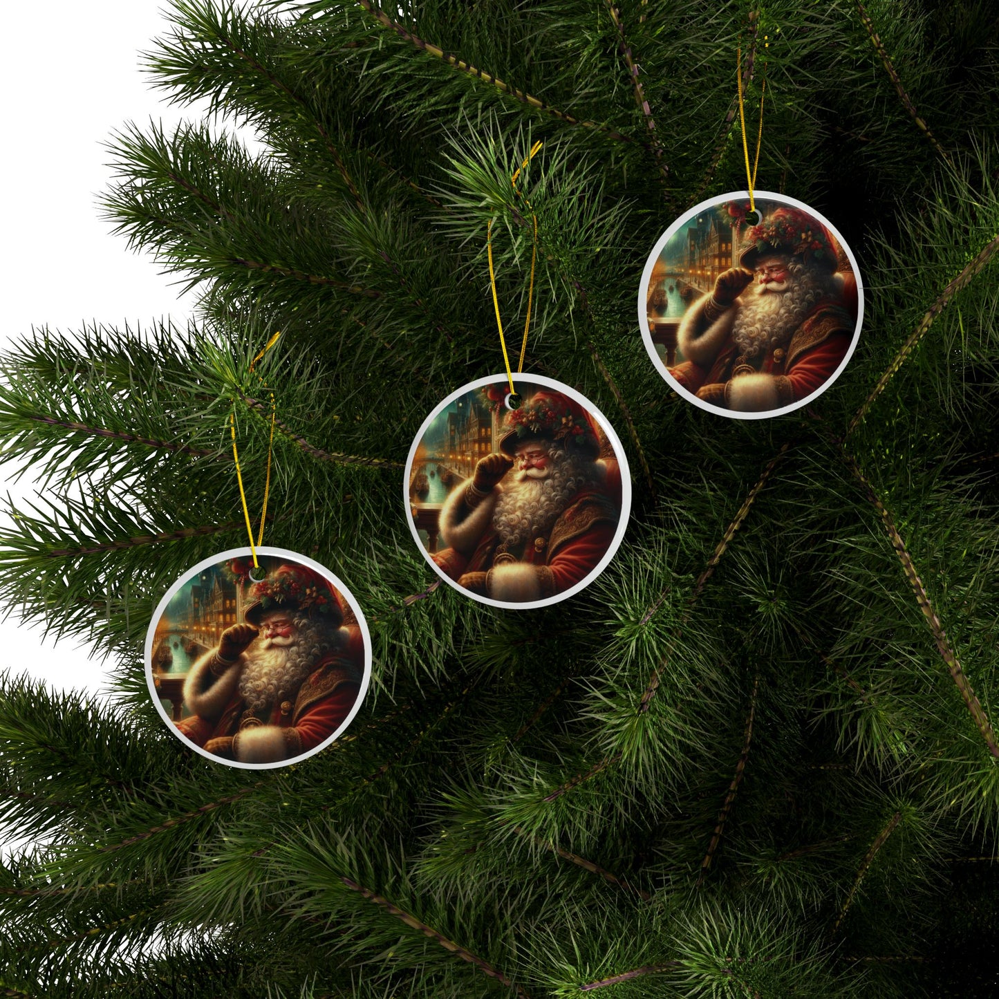 Yuletide Splendor: Santa in Victorian Elegance Christmas Ceramic Ornaments, 2-Side Print, (1pc, 3pcs, 5pcs, 10pcs)