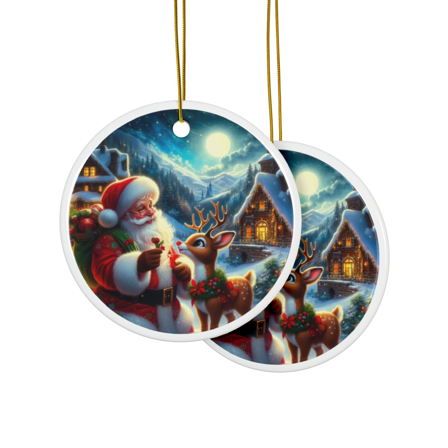 Santa’s Brightest Companion Christmas Ceramic Ornaments, 2-Side Print, (1pc, 3pcs, 5pcs, 10pcs)