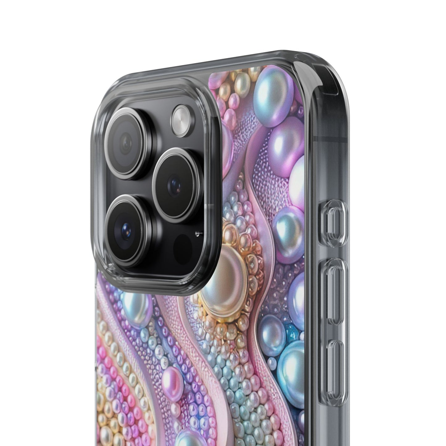 Colorful Pearl Wave Clear Phone Case, Elegant iPhone Cover