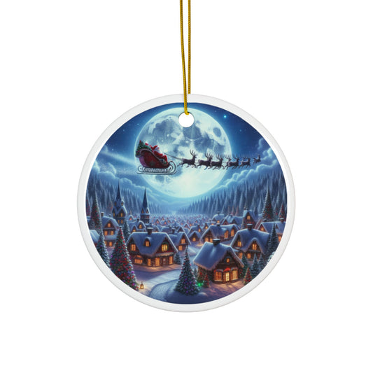 Starlit Santa's Village Drift Christmas Ceramic Ornaments, 2-Side Print, (1pc, 3pcs, 5pcs, 10pcs)