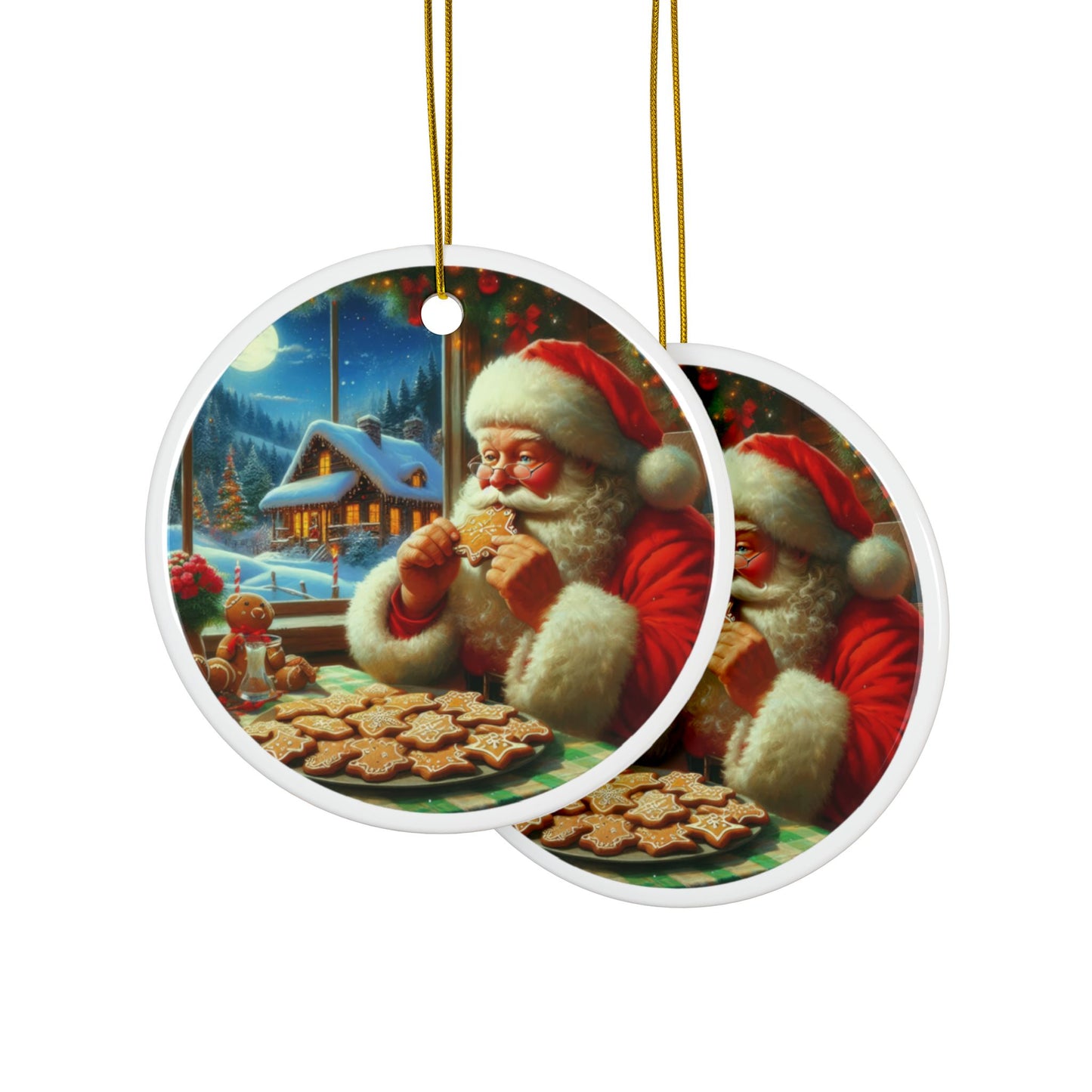 Santa’s Festive Cookie Break Christmas Ceramic Ornaments, 2-Side Print, (1pc, 3pcs, 5pcs, 10pcs)