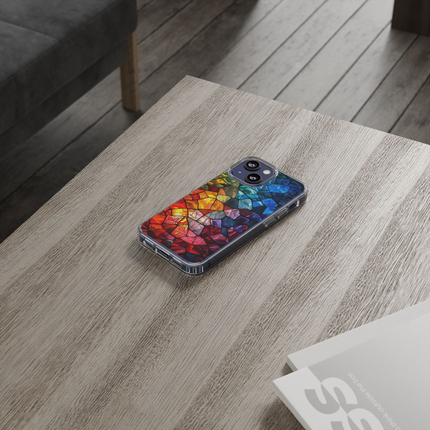 Vibrant Clear Phone Case, Colorful Stained Glass Design