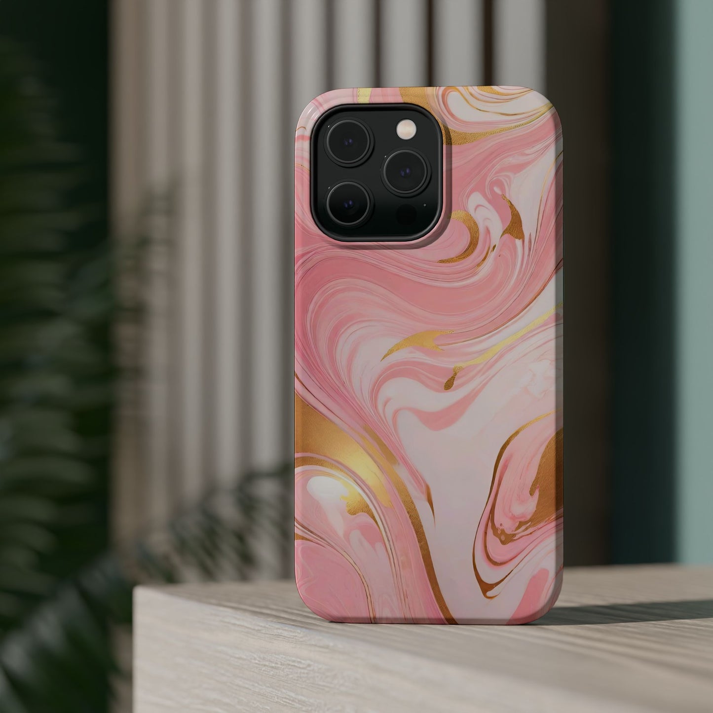 Stylish Magnetic Phone Case, Pink Marble Protective Cover