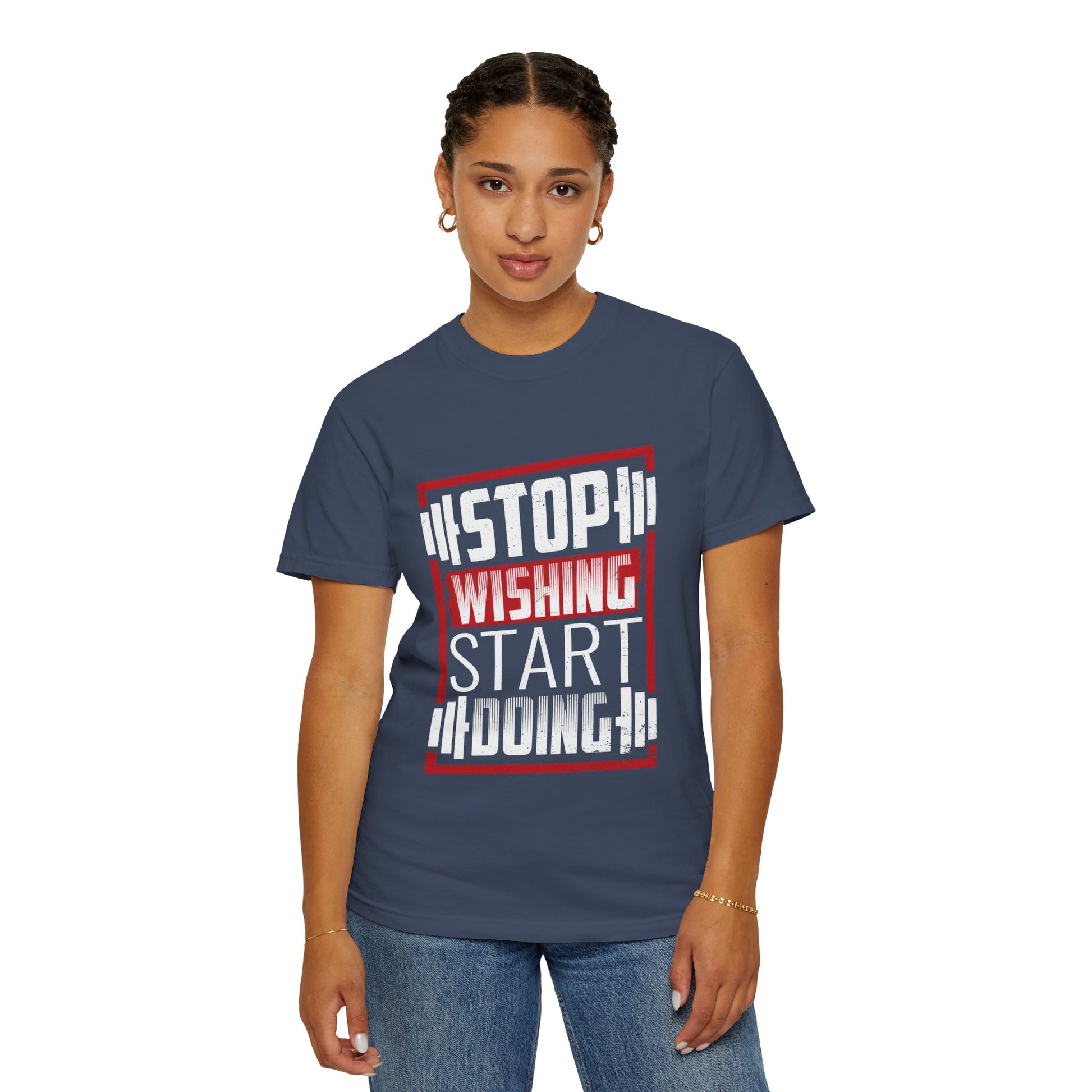 Motivational Workout T-Shirt - 'Stop Wishing Start Doing'