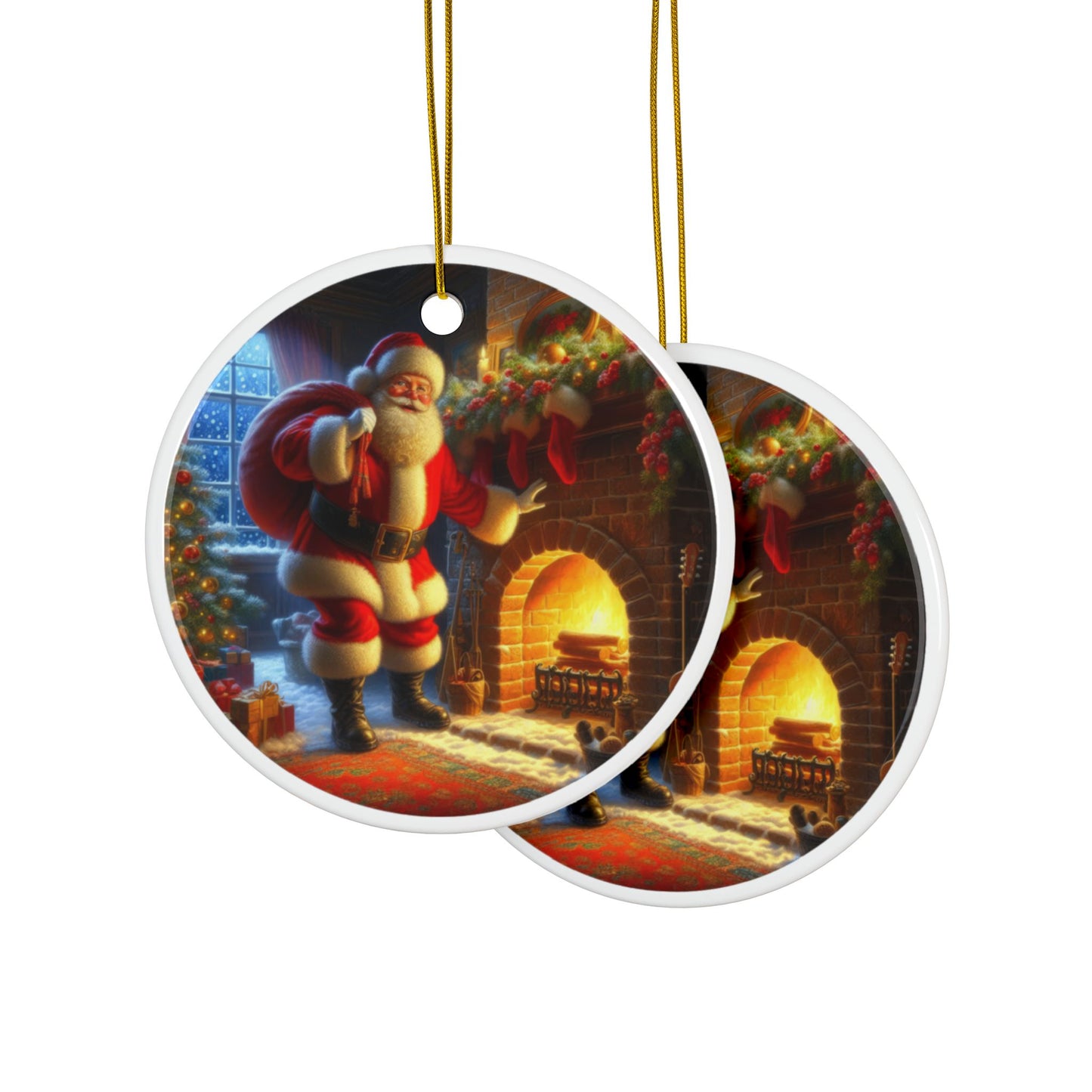 Santa’s Arrival Christmas Ceramic Ornaments, 2-Side Print, (1pc, 3pcs, 5pcs, 10pcs)