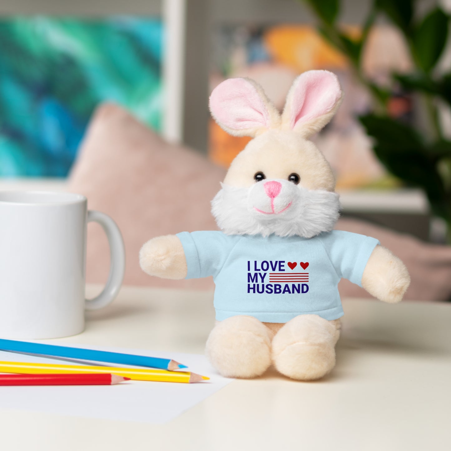 Stuffed Animal with "I love my husband" Tee, Gift for husband