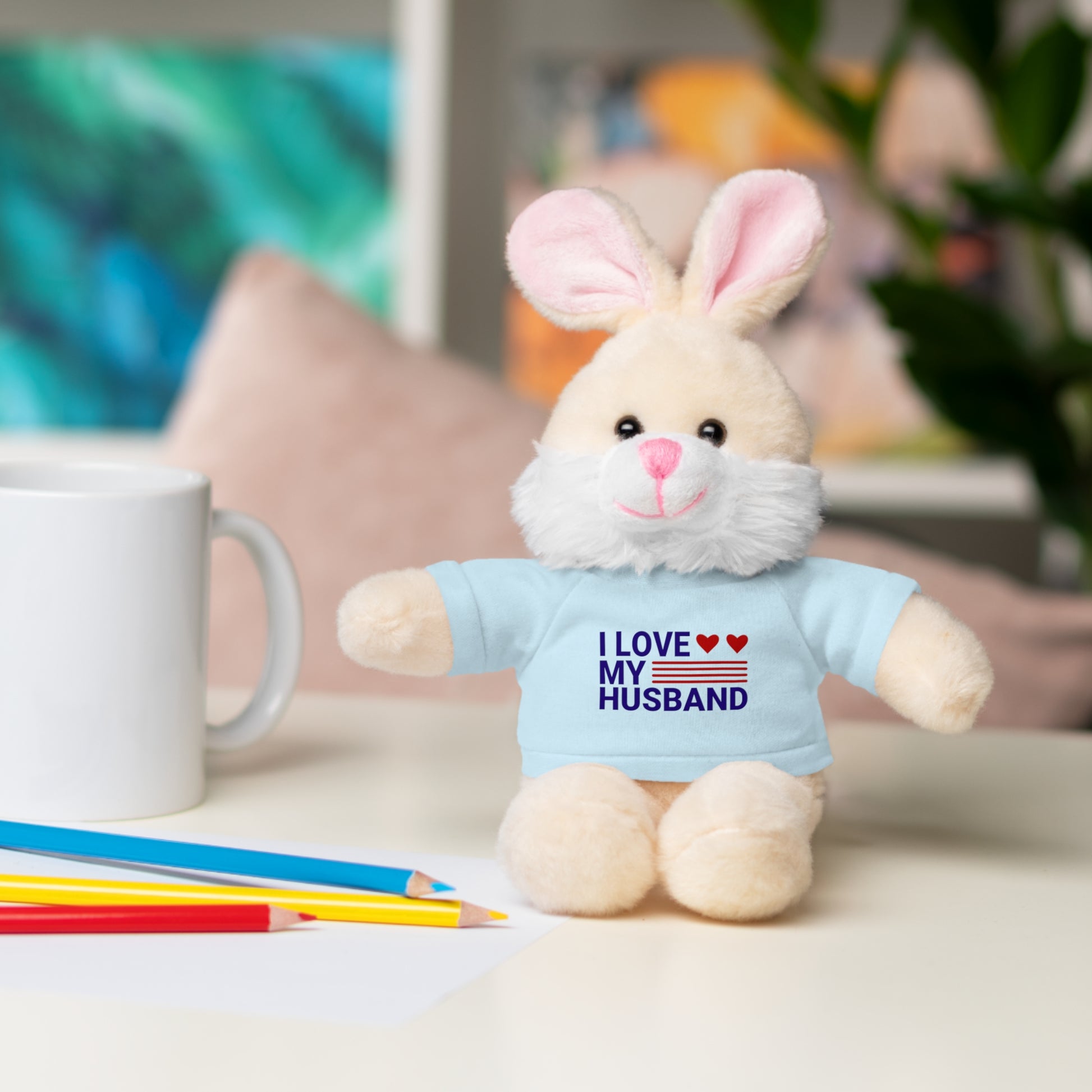 Stuffed Animal with "I love my husband" Tee, Gift for husband