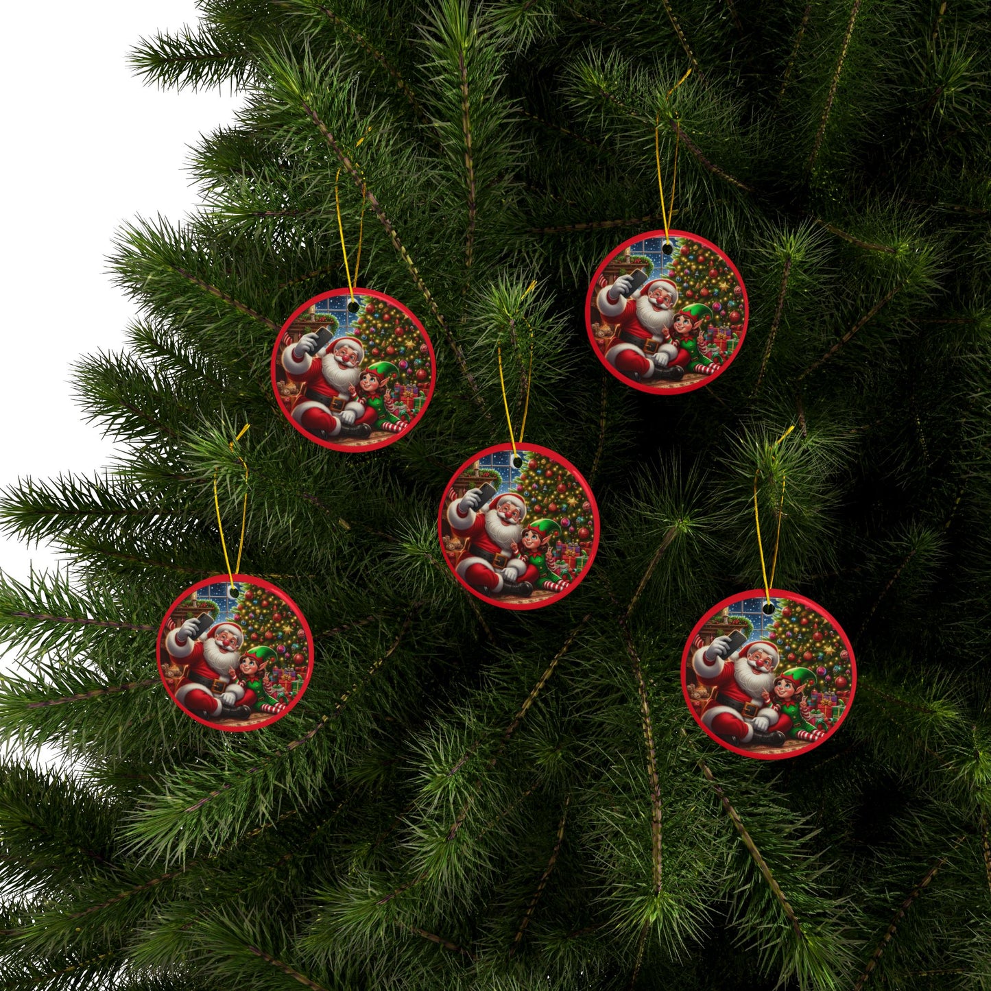 Ho-Ho-Ho Selfie Show Ceramic Ornaments, 2-Side Print, (1pc, 3pcs, 5pcs, 10pcs)