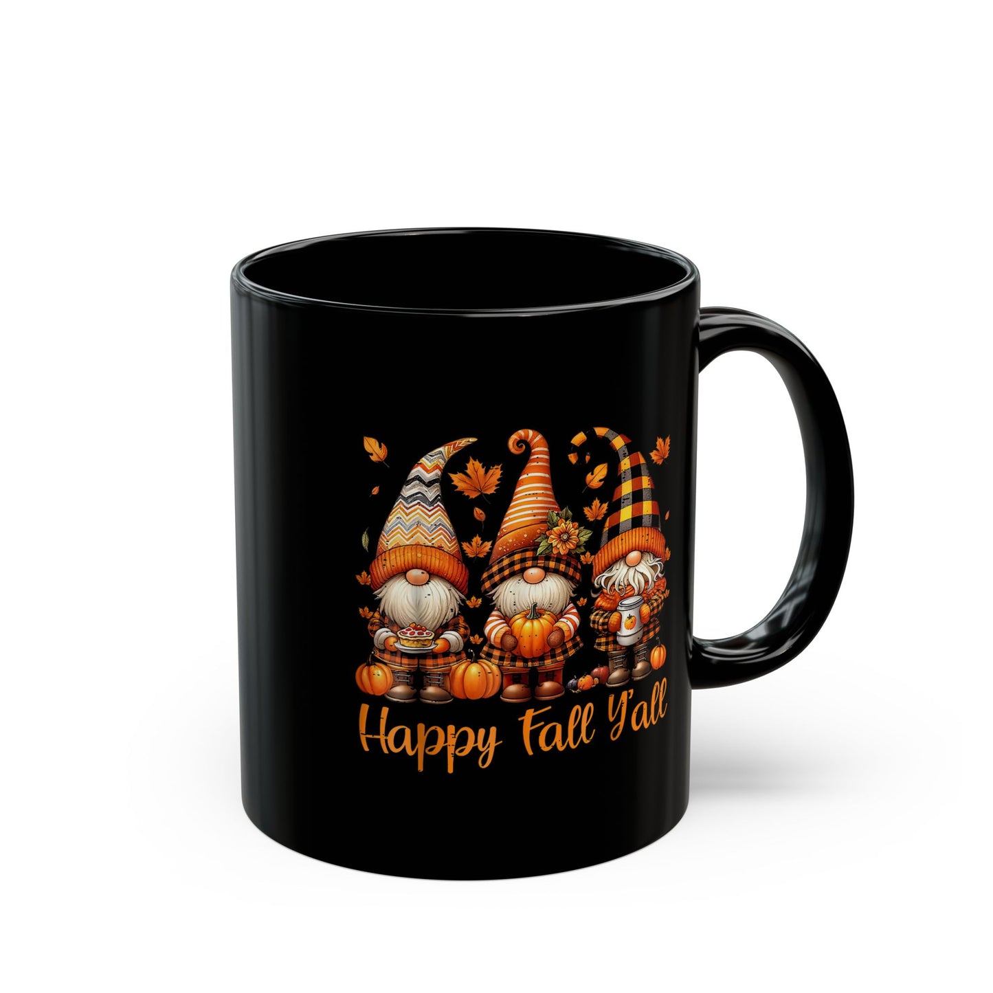Happy Fall Y'all Gnome Mug, Black Coffee Cup for Autumn