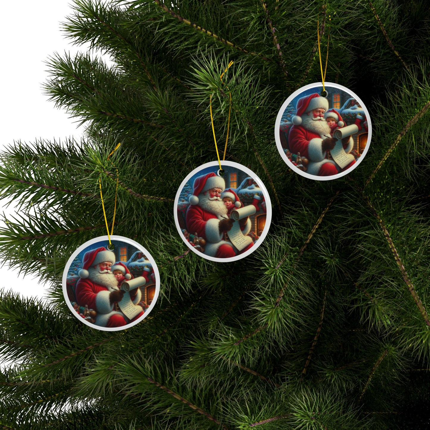 Santa’s Joyful Verification Christmas Ceramic Ornaments, 2-Side Print, (1pc, 3pcs, 5pcs, 10pcs)