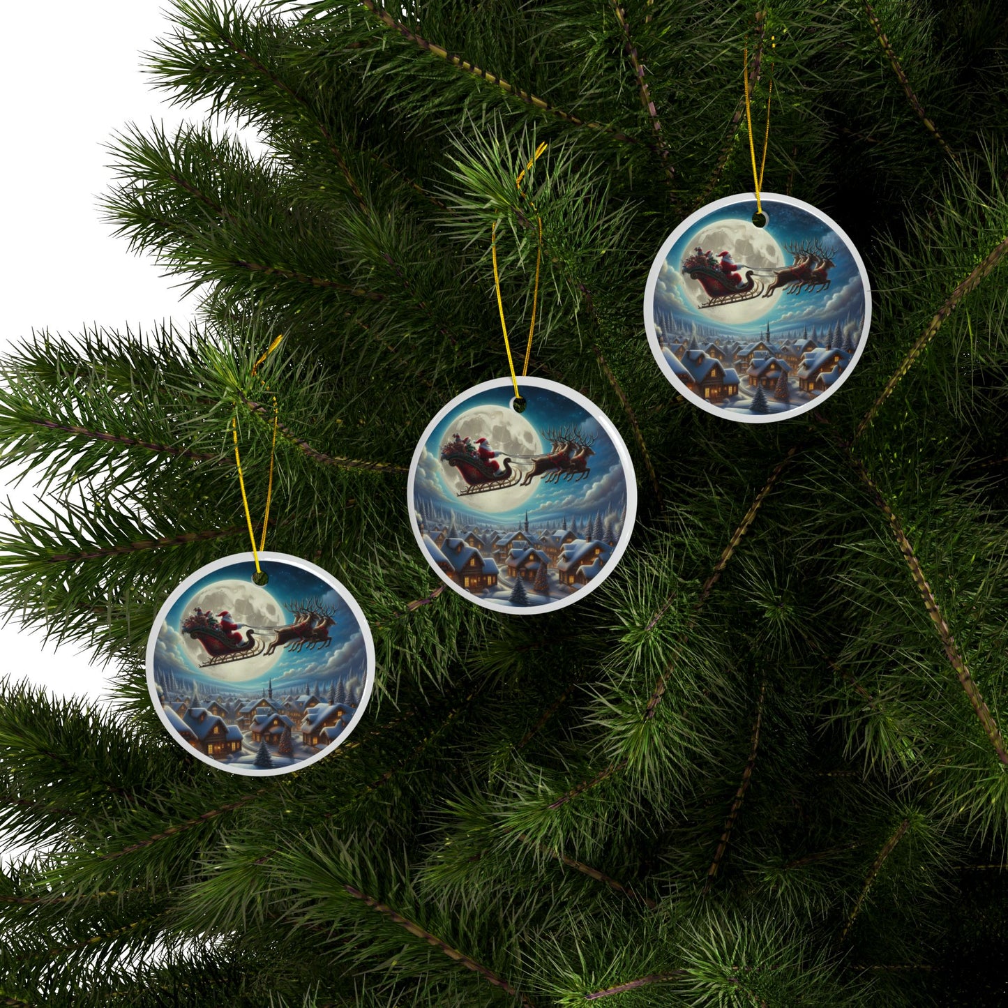 Holly Night Flight Christmas Ceramic Ornaments, 2-Side Print, (1pc, 3pcs, 5pcs, 10pcs)