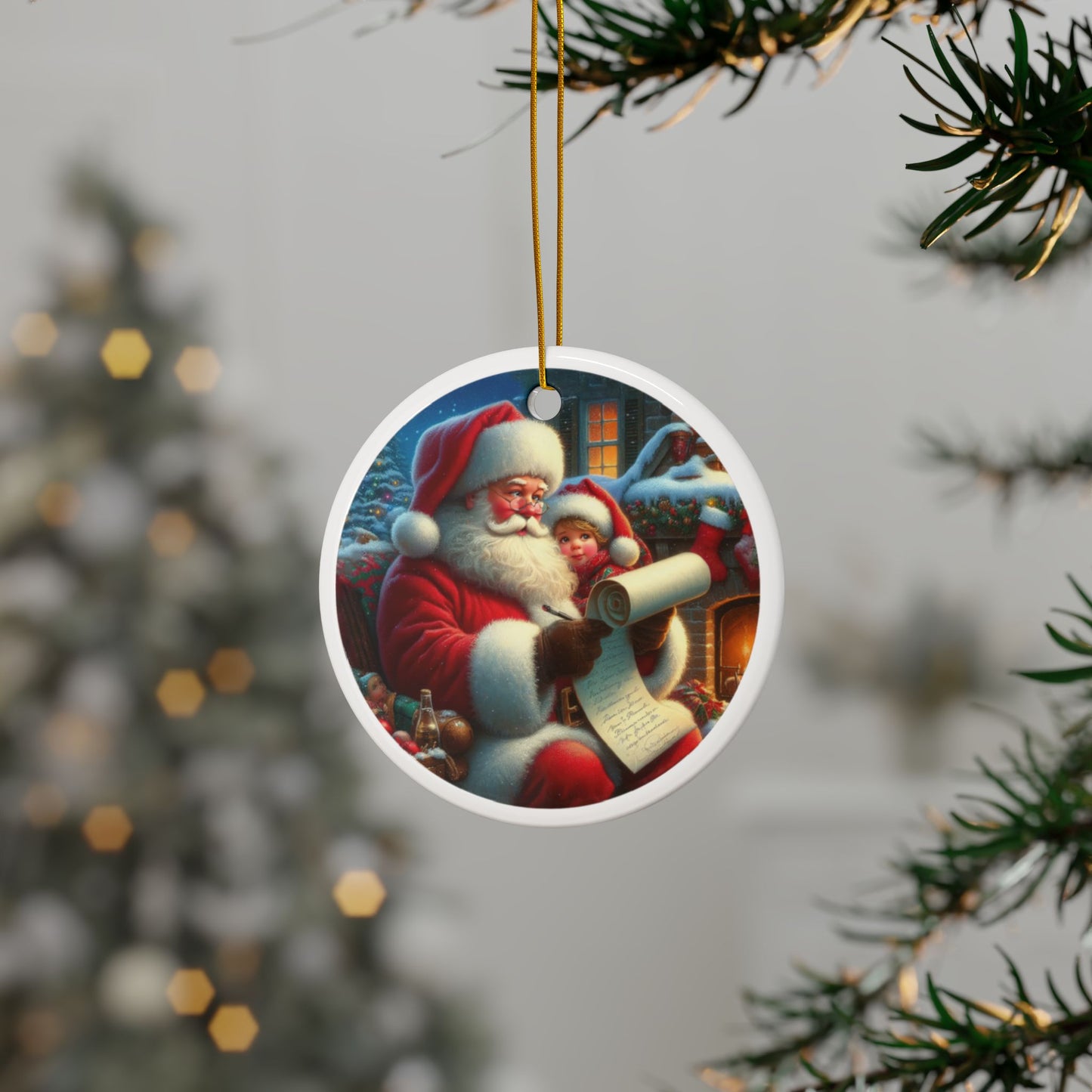 Santa’s Joyful Verification Christmas Ceramic Ornaments, 2-Side Print, (1pc, 3pcs, 5pcs, 10pcs)