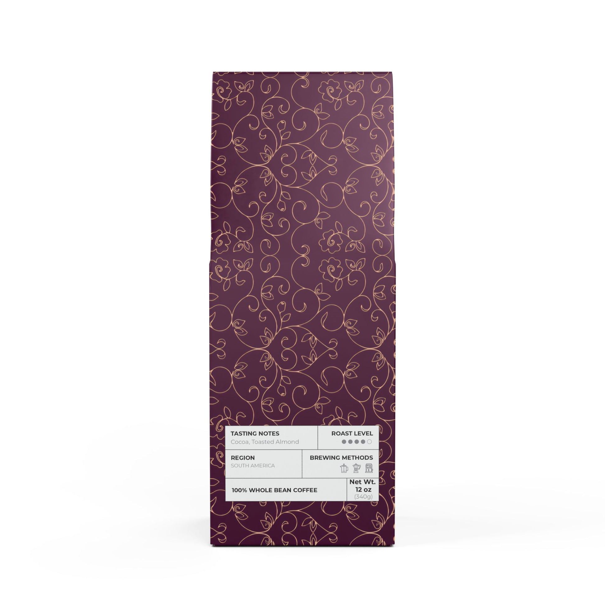 Cascades Coffee Blend (Medium-Dark Roast) / Tasting notes: Toasted nut and cocoa