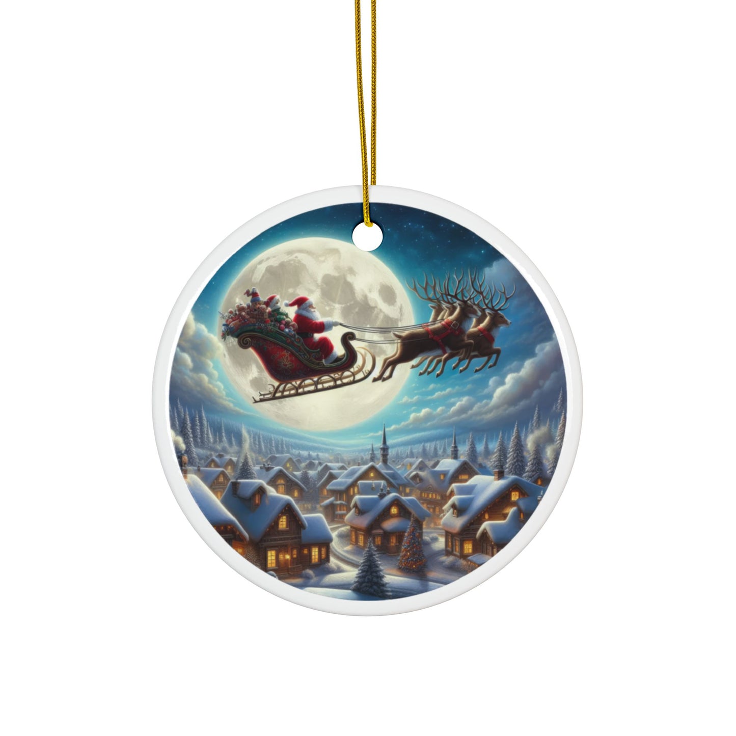 Holly Night Flight Christmas Ceramic Ornaments, 2-Side Print, (1pc, 3pcs, 5pcs, 10pcs)