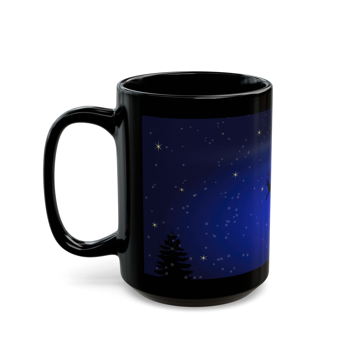 Moonlit Flight: Santa's Magical Slide Black Mug - 11oz, 15oz