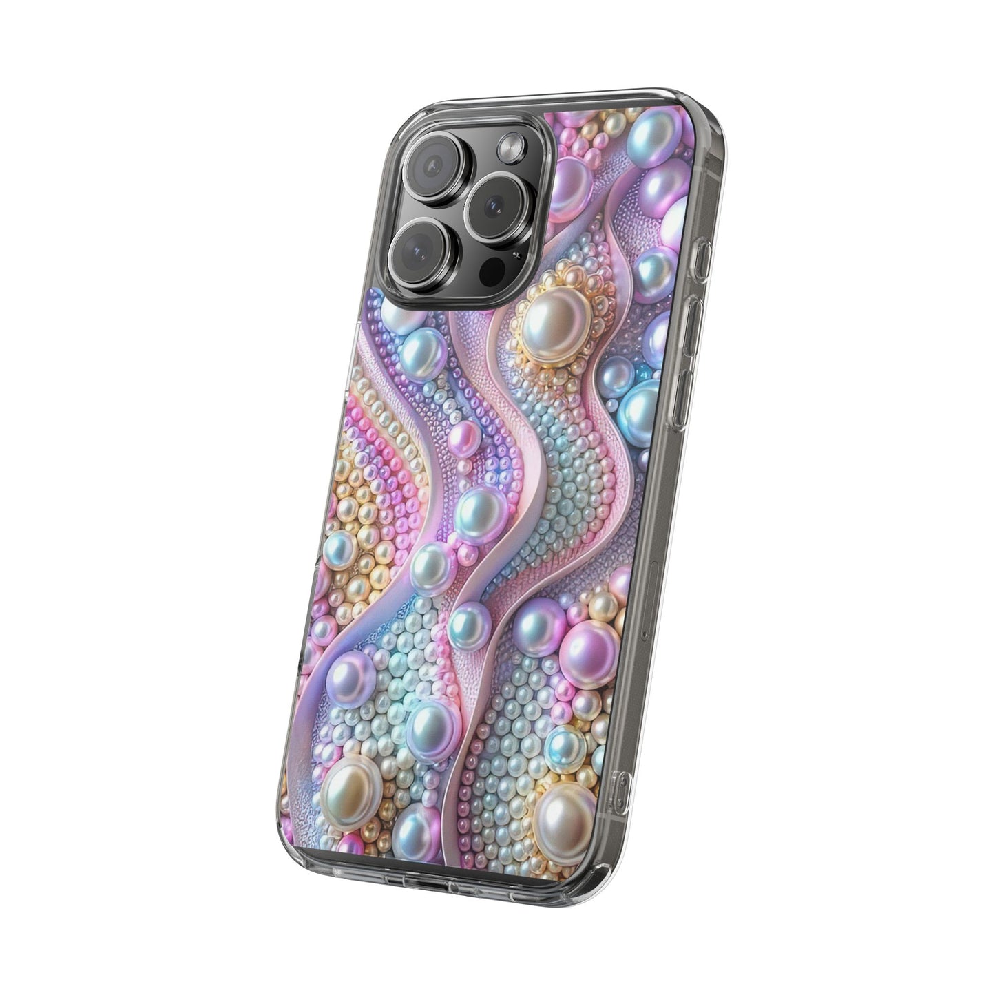 Colorful Pearl Wave Clear Phone Case, Elegant iPhone Cover