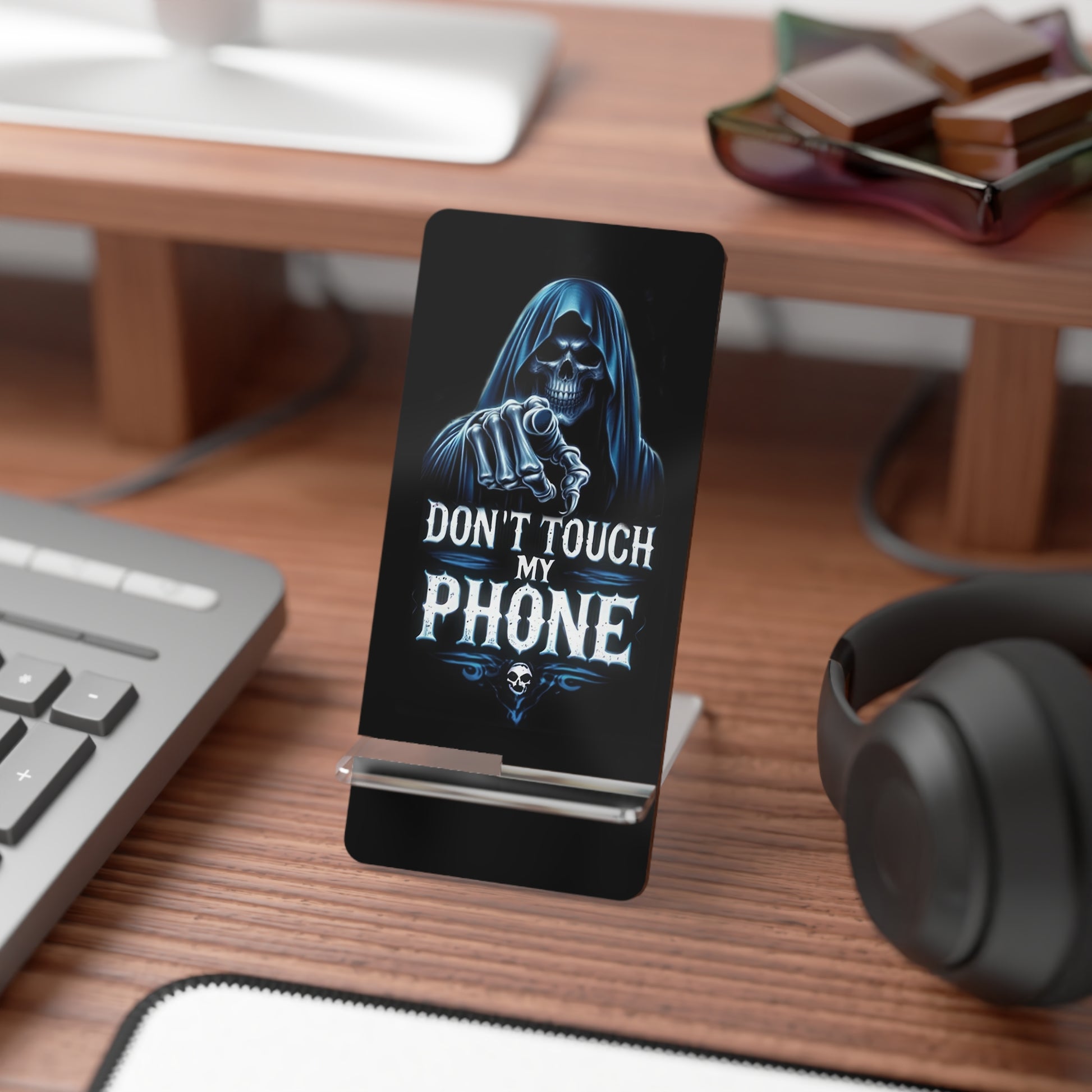 Gothic Phone Stand, Don't Touch My Phone Display Holder