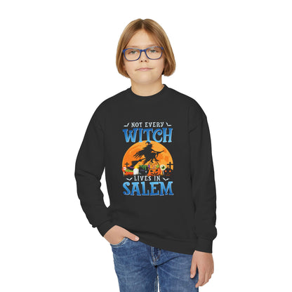 Youth Halloween Crewneck Sweatshirt - Not Every Witch Lives in Salem