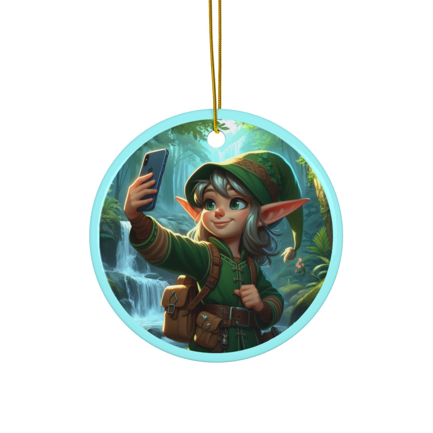 Elfie Selfie Ceramic Ornaments, 2-Side Print, (1pc, 3pcs, 5pcs, 10pcs)