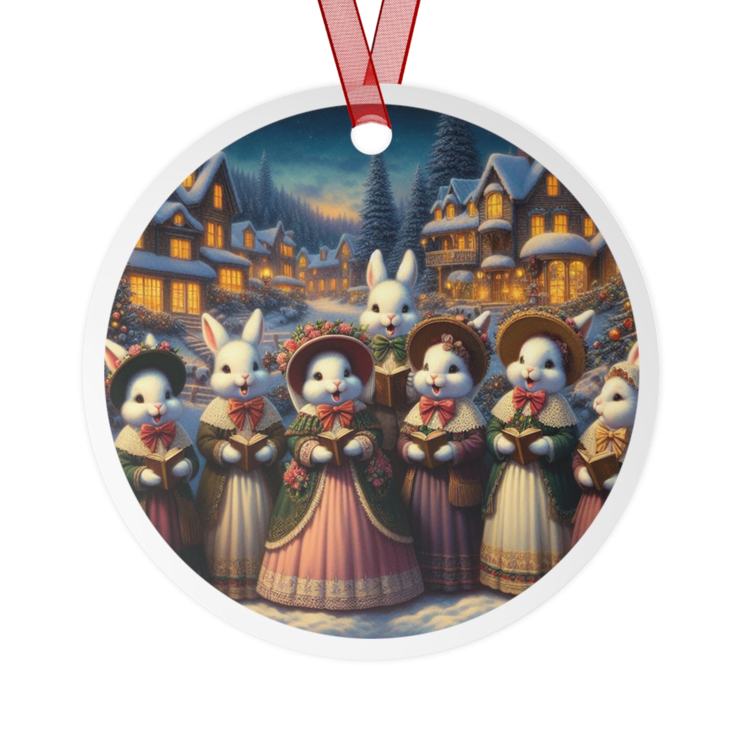 Victorian Christmas Bunnies Metal Ornaments, 2-Side Print