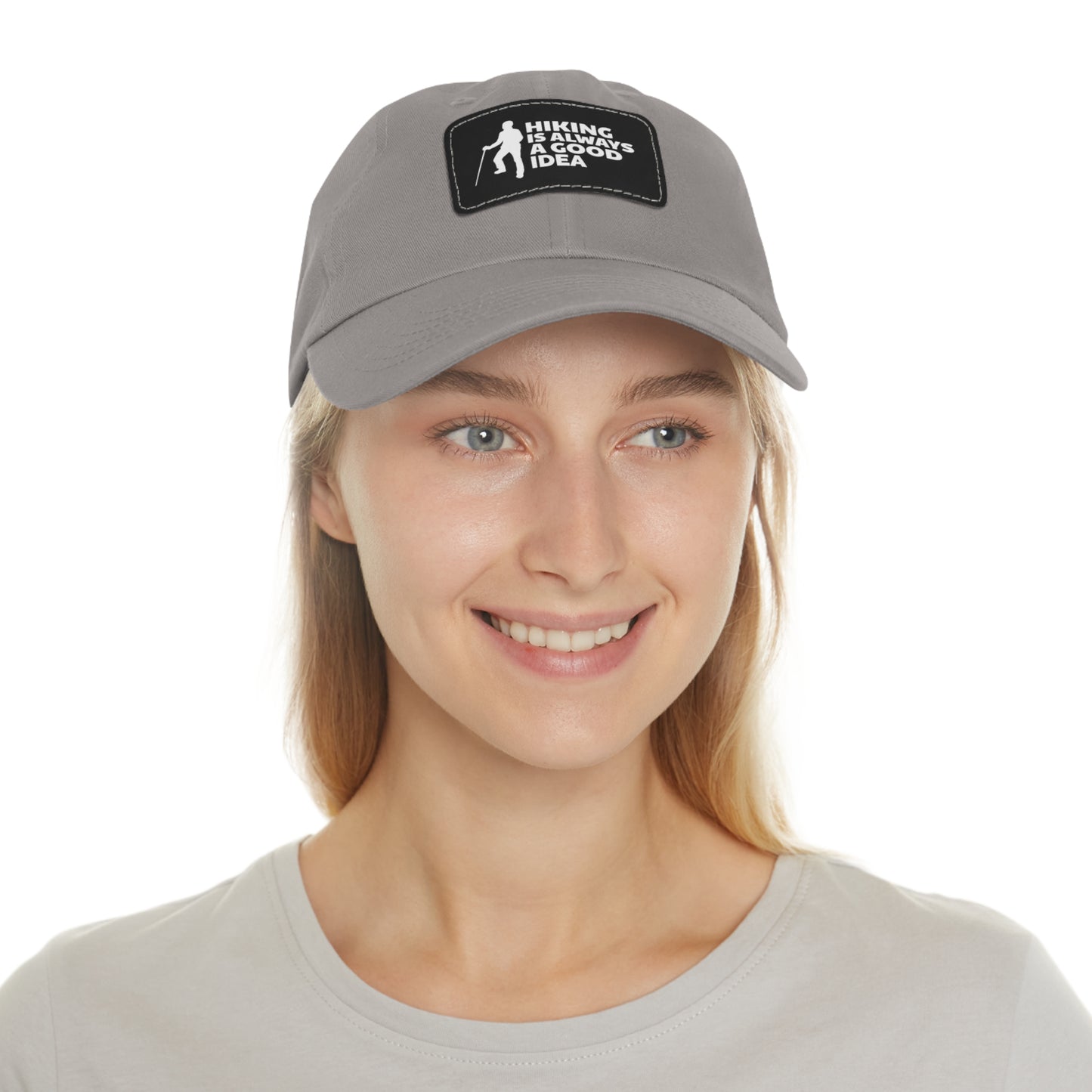 Hiking Is Always A Good Idea Dad Hat with Leather Patch (Rectangle)