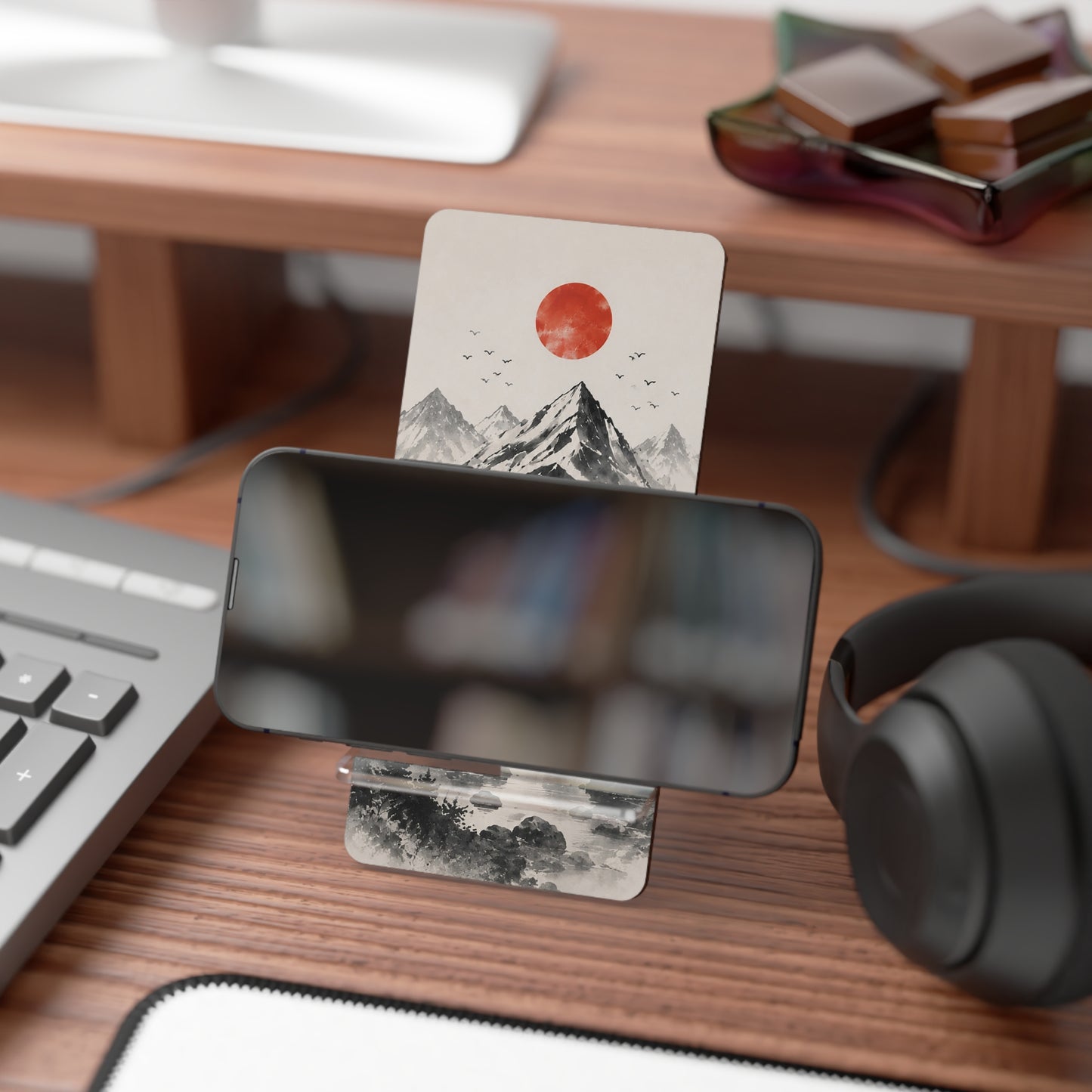 Red Sun Mountain Landscape Mobile Phone Stand