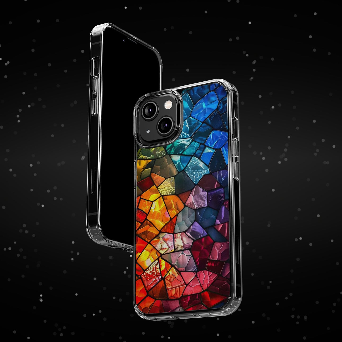Vibrant Clear Phone Case, Colorful Stained Glass Design