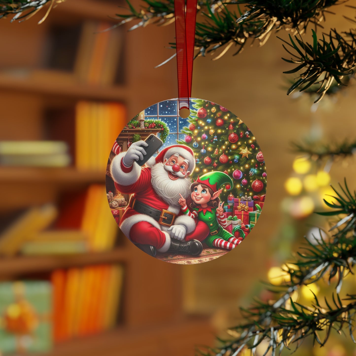 Ho-Ho-Ho Selfie Show Metal Ornaments, 2-Side Print