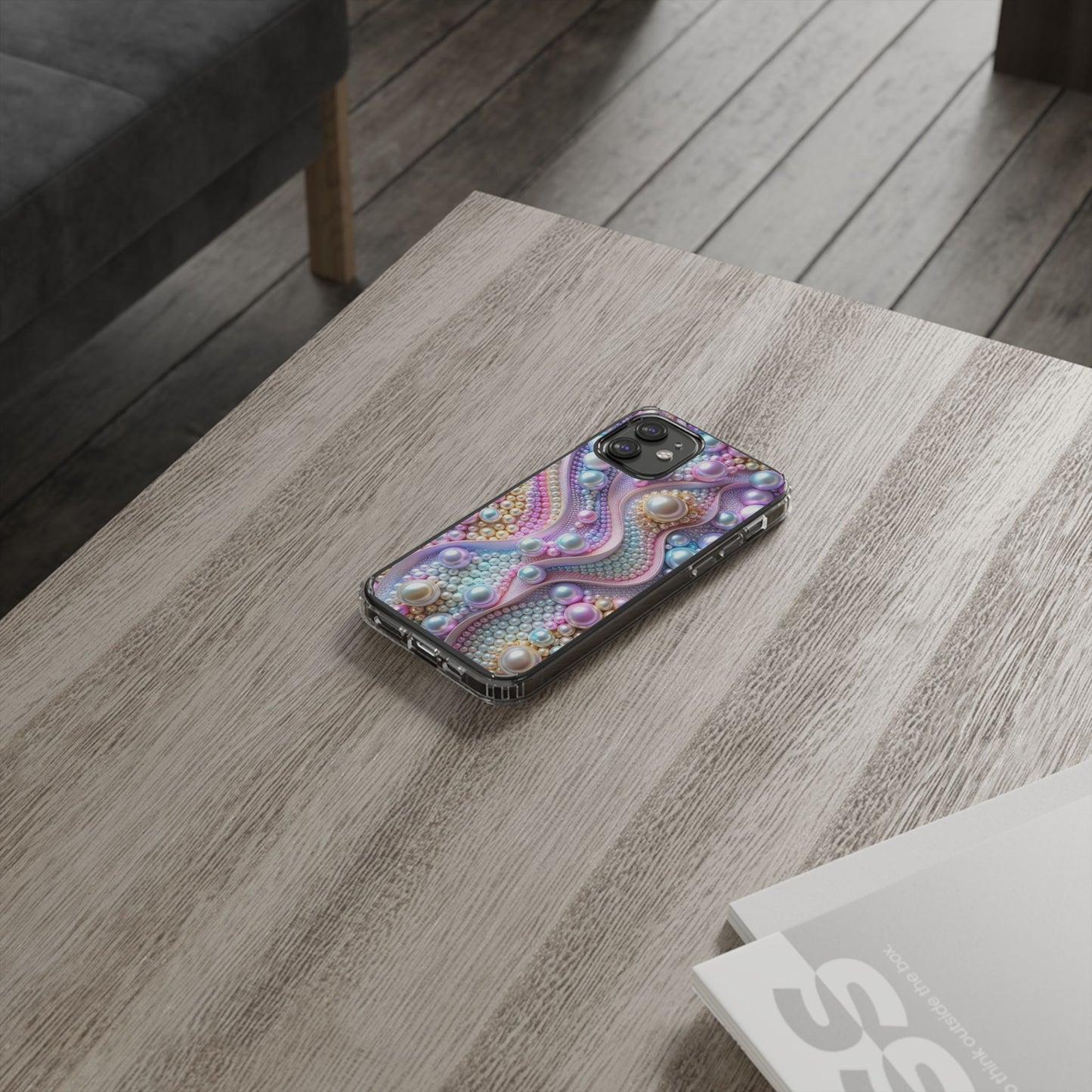 Colorful Pearl Wave Clear Phone Case, Elegant iPhone Cover