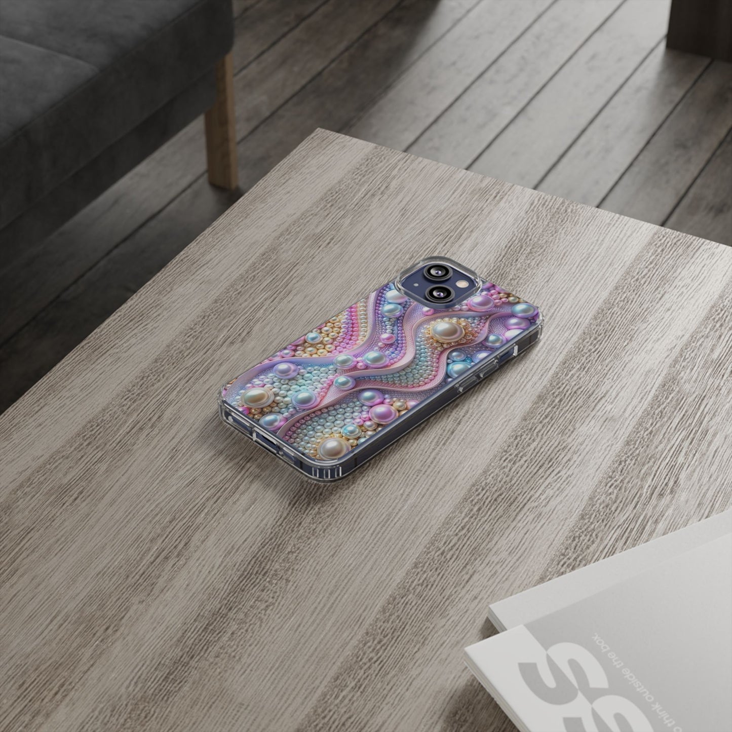 Colorful Pearl Wave Clear Phone Case, Elegant iPhone Cover