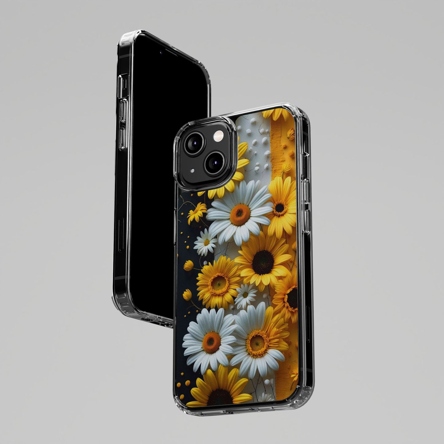 Clear Floral Phone Case - Yellow and White Daisy Pattern Colorful Spring Accessory