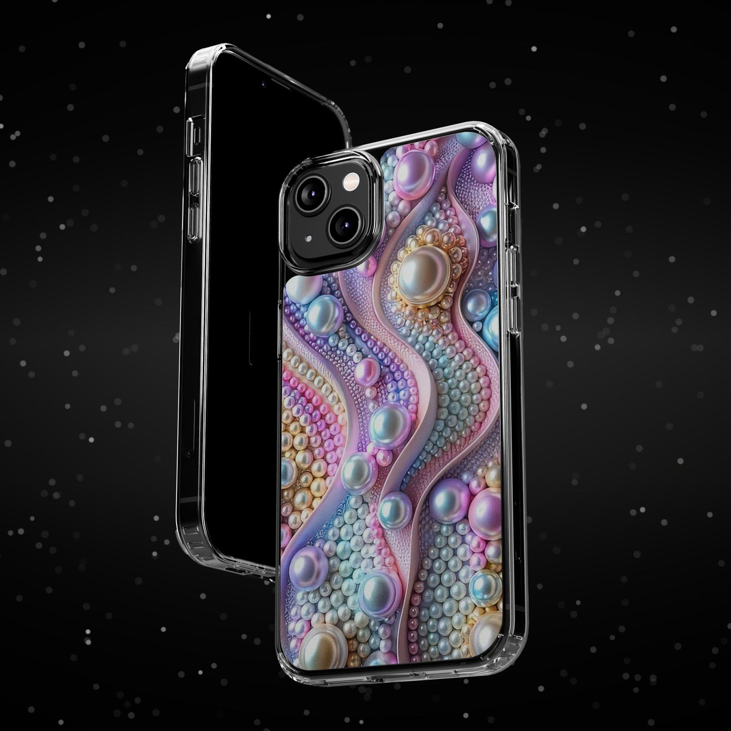 Colorful Pearl Wave Clear Phone Case, Elegant iPhone Cover